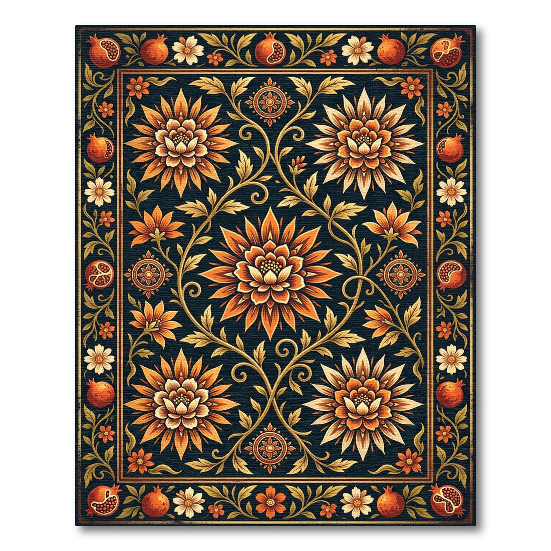 Midnight Amber Floral Pomegranate Medallion Rug