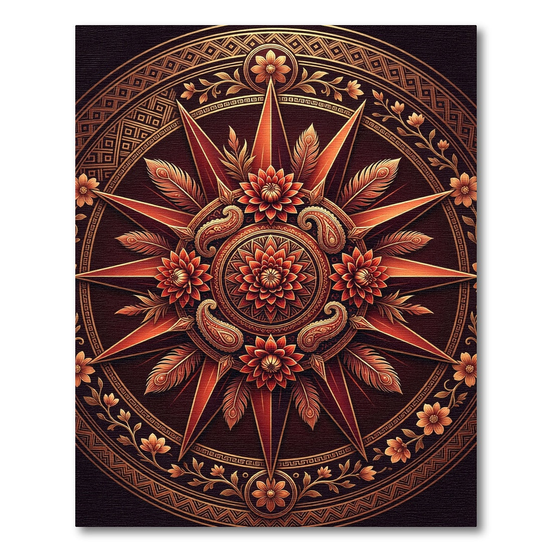 Crimson Floral Medallion Paisley Compass Rug