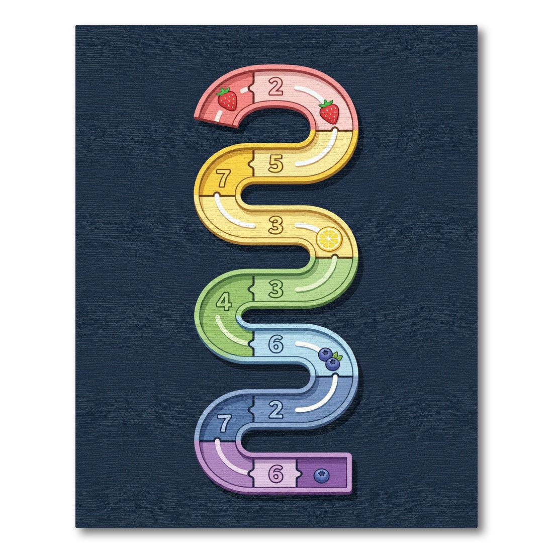 Colorful Serpentine Fruit Number Path Rug