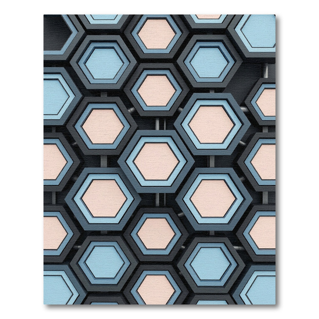 Gray Blue Peach Hexagon Grid Rug