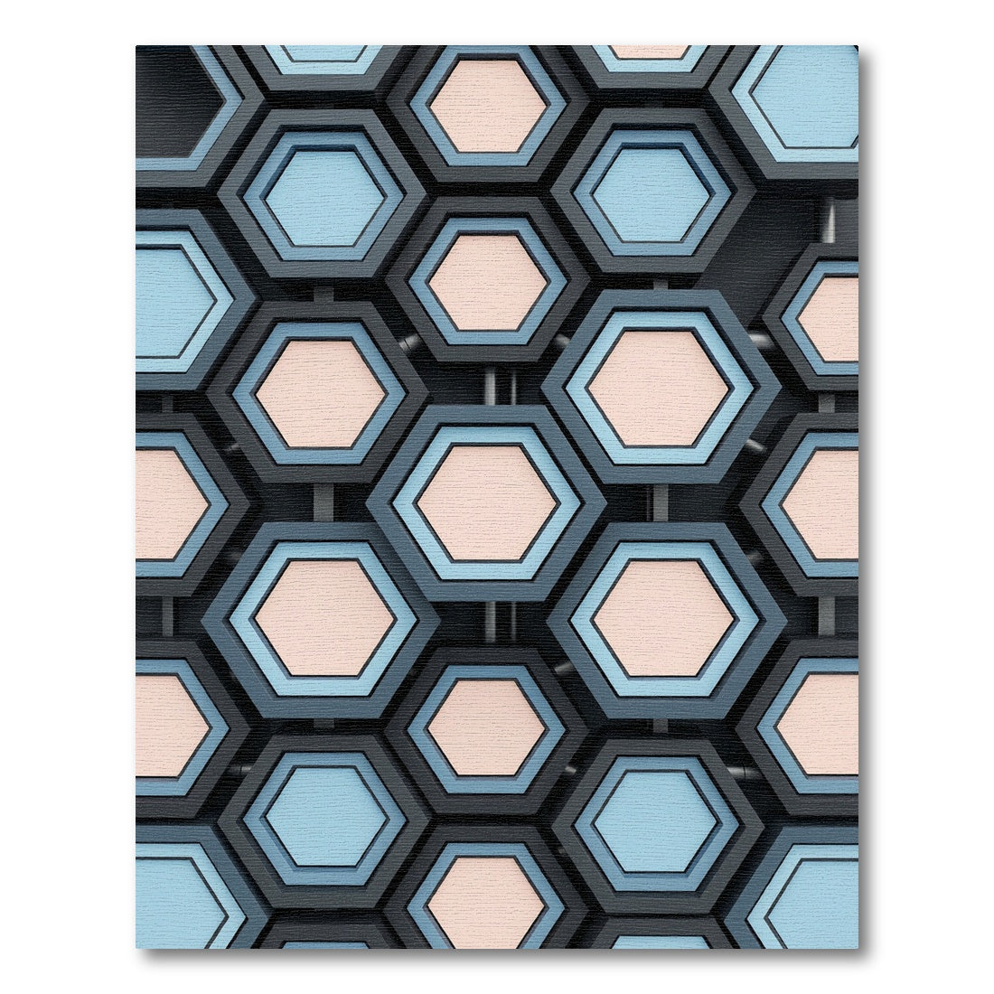 Gray Blue Peach Hexagon Grid Rug
