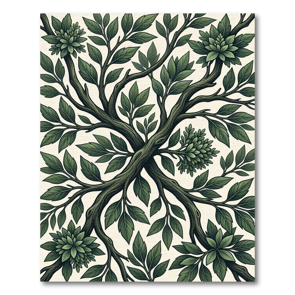 Deep Forest Green Leafy Branches Tree Rug