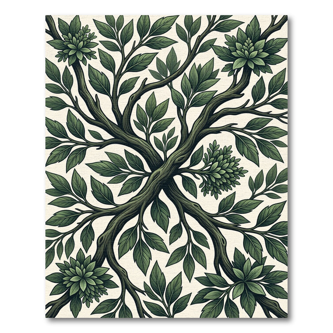 Deep Forest Green Leafy Branches Tree Rug