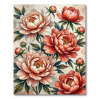 Peony Blossom Coral Watercolor Garden Rug