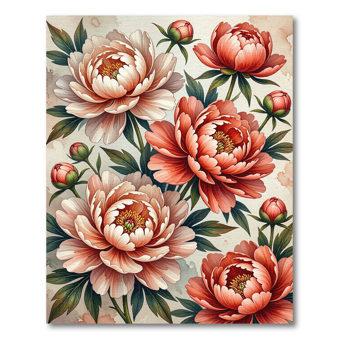 Peony Blossom Coral Watercolor Garden Rug