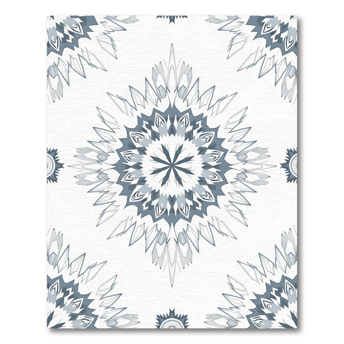 Blue White Radial Sunburst Rug