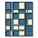 Deep Blue Grid Square Windows Rug