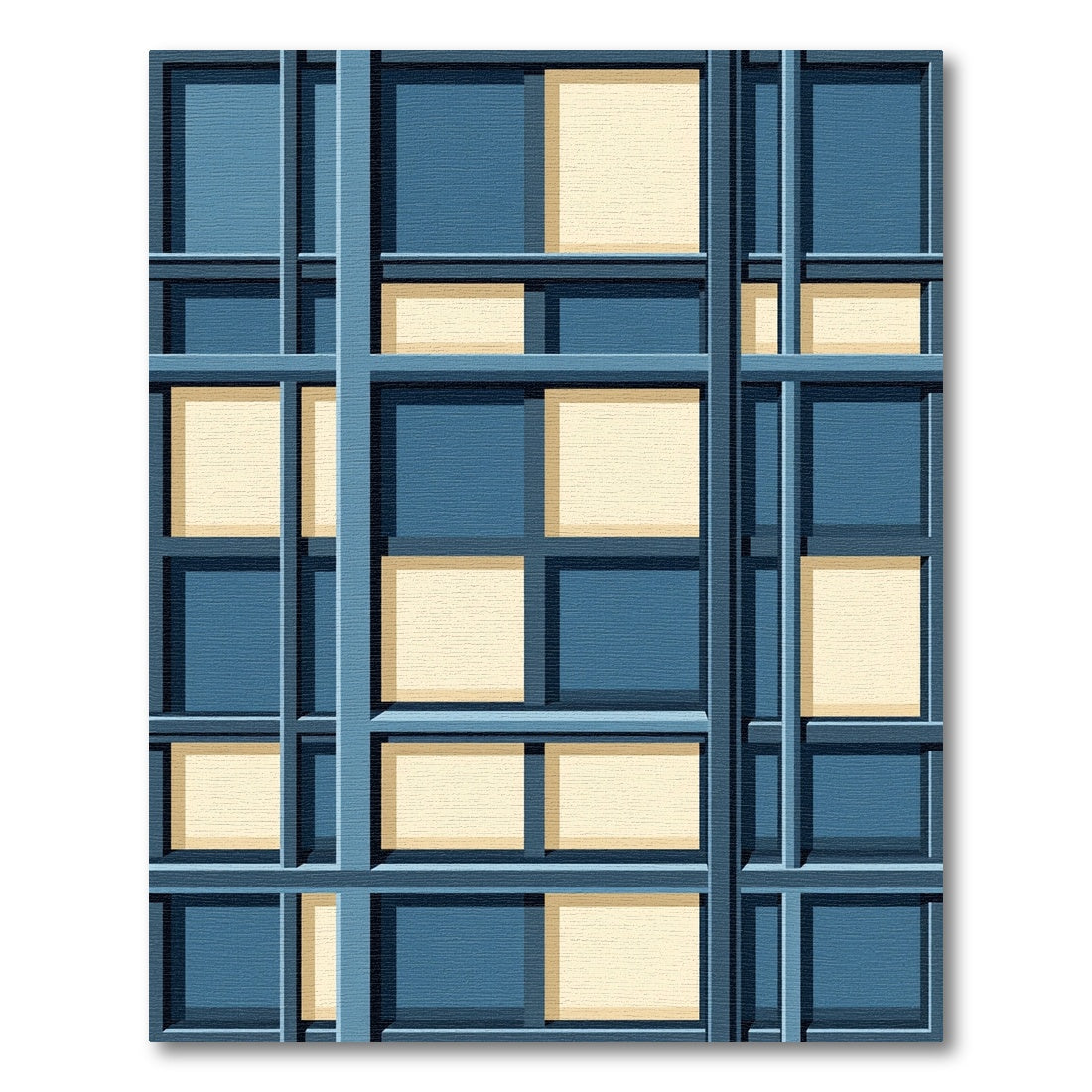 Deep Blue Grid Square Windows Rug