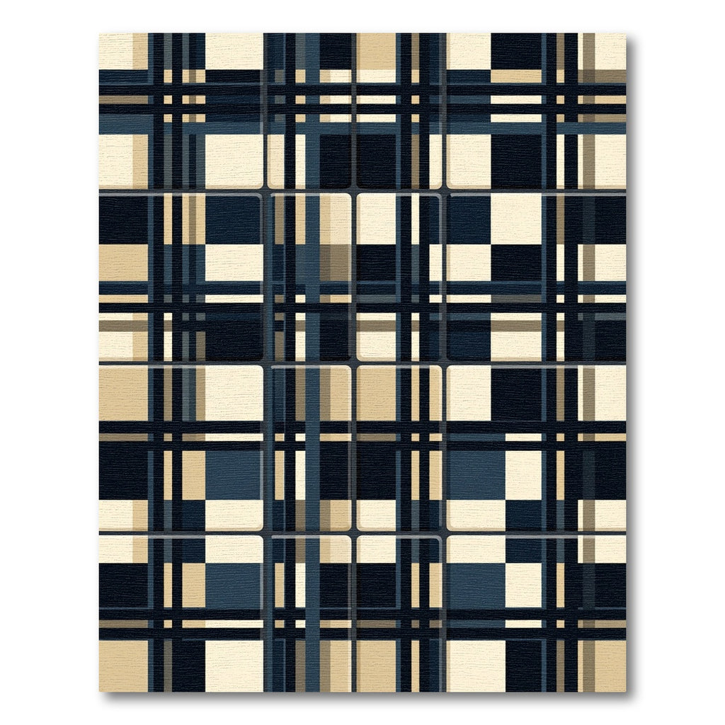 Navy Beige Plaid Windowpane Rug