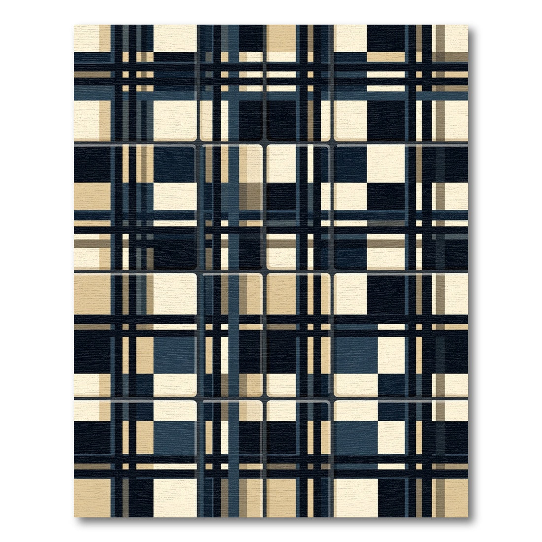 Navy Beige Plaid Windowpane Rug
