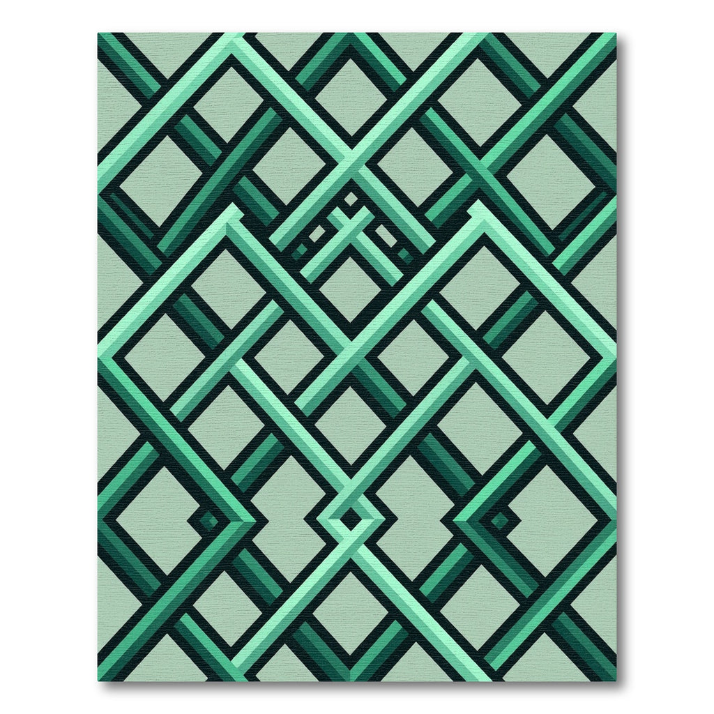 Modern Emerald Green Interlocking Geometric Links Rug