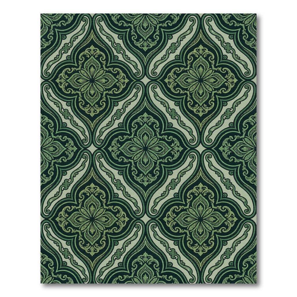 Earthy Green Palmette Arabesque Rug