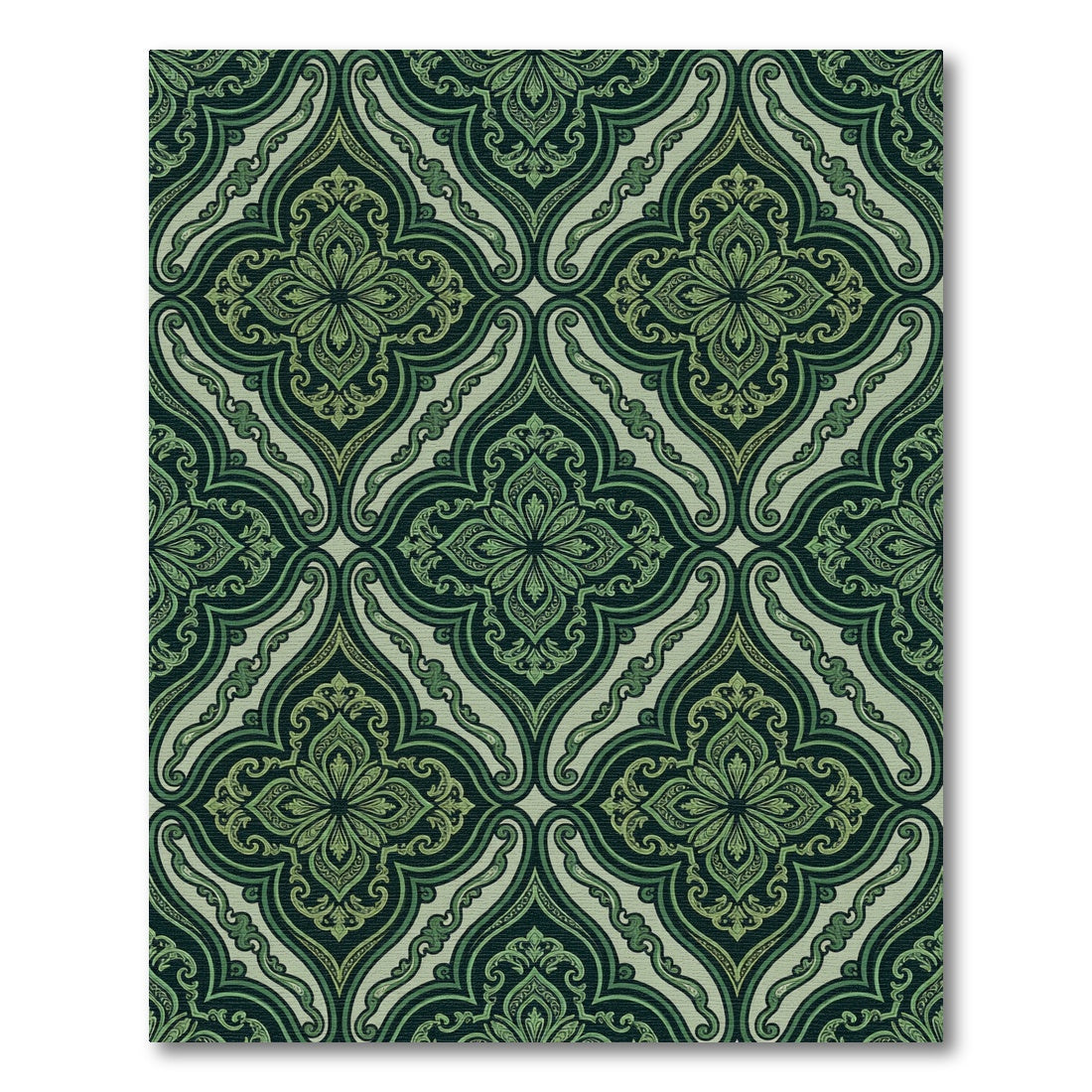 Earthy Green Palmette Arabesque Rug