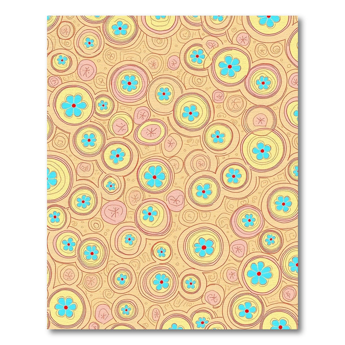 Whimsical Yellow Blue Flower Circles Rug