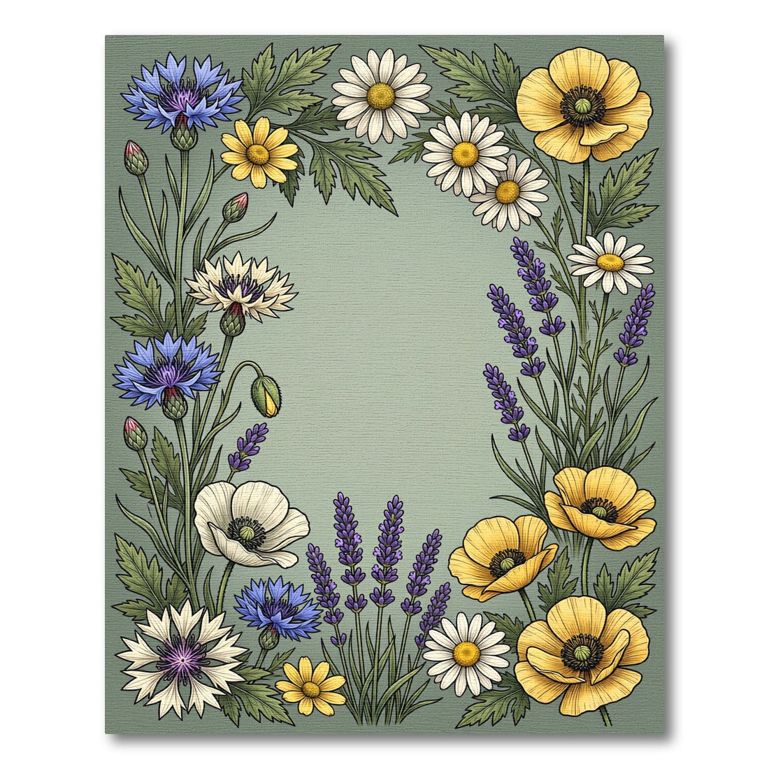 Botanical Wildflower Meadow Sage Green Rug