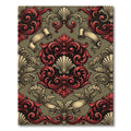 Ornate Red Gold Baroque Scroll Rug