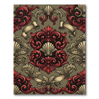 Ornate Red Gold Baroque Scroll Rug