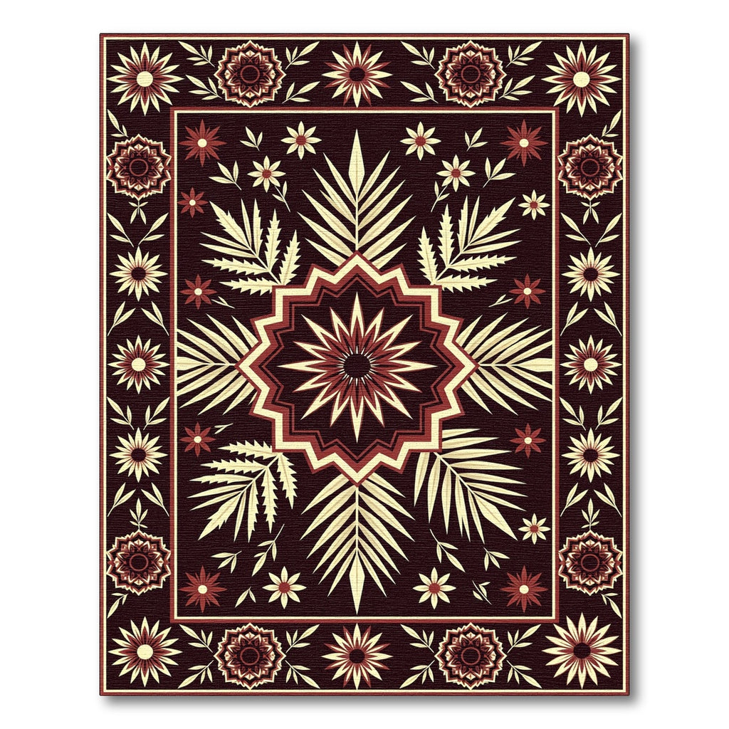 Deep Red Floral Sunburst Medallion Rug