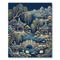 Golden Willow Pagoda Zen River Landscape Rug