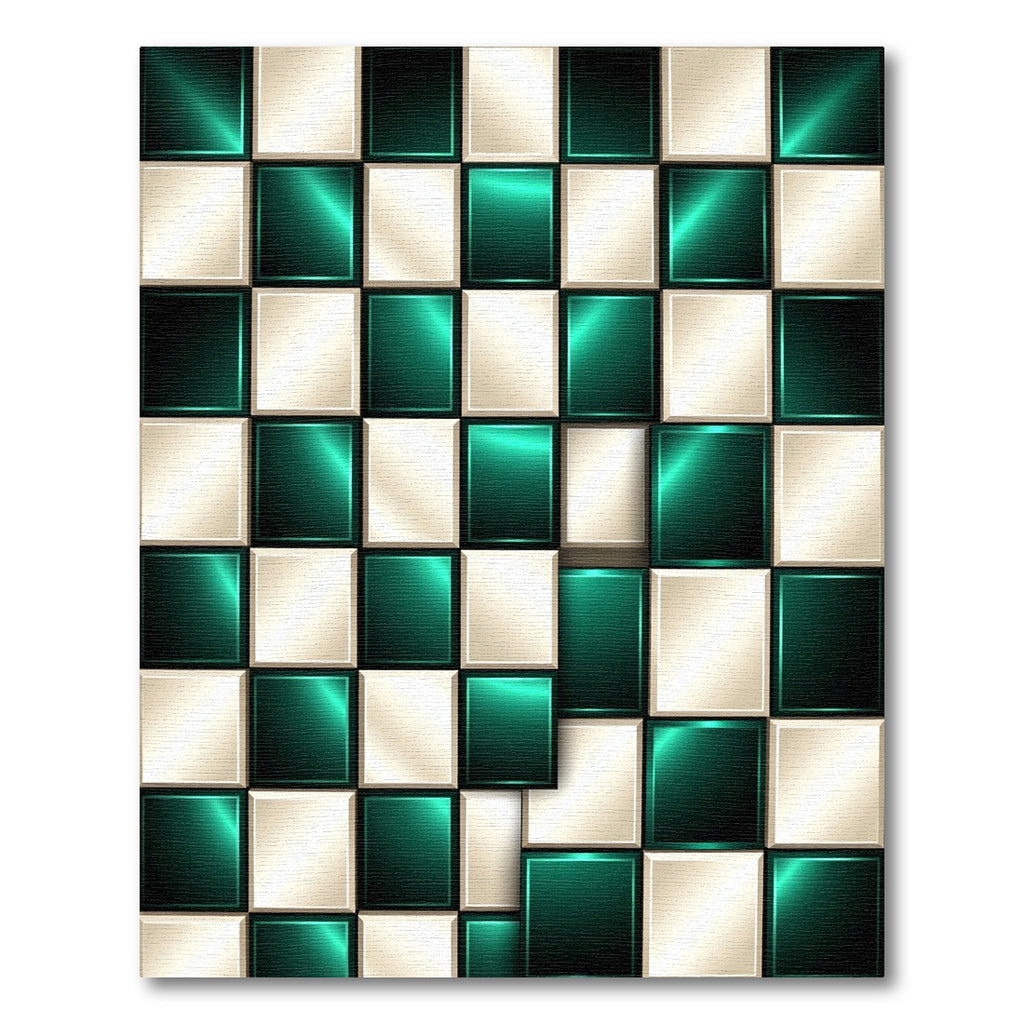 Emerald Cream Metallic Chessboard Rug