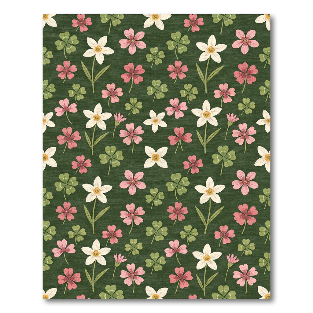Botanical Clover and White Flower Forest Rug