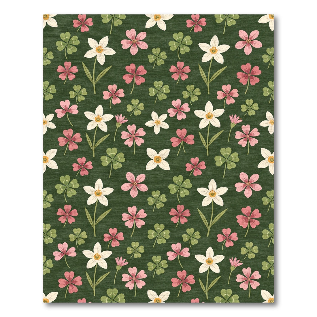 Botanical Clover and White Flower Forest Rug