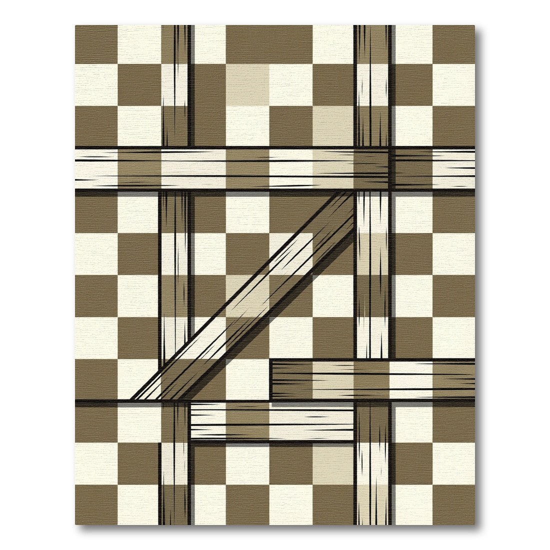 Brown White Checkered Intersecting Lines Rug