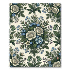 Elegant Cream Rose and Blue Floral Garden Rug