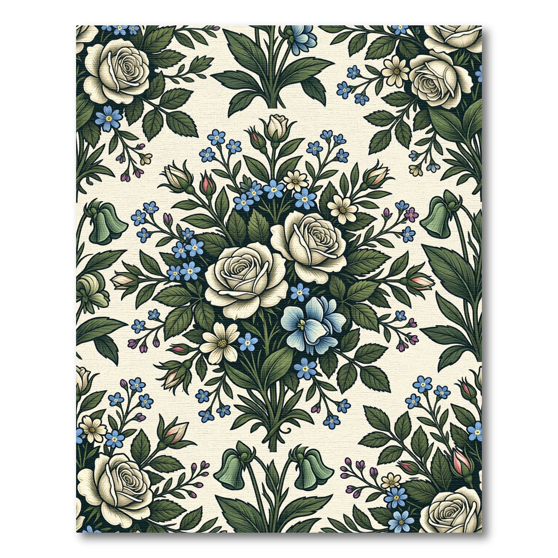 Elegant Cream Rose and Blue Floral Garden Rug
