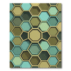 Earthy Blue Green Hexagon Grid Rug