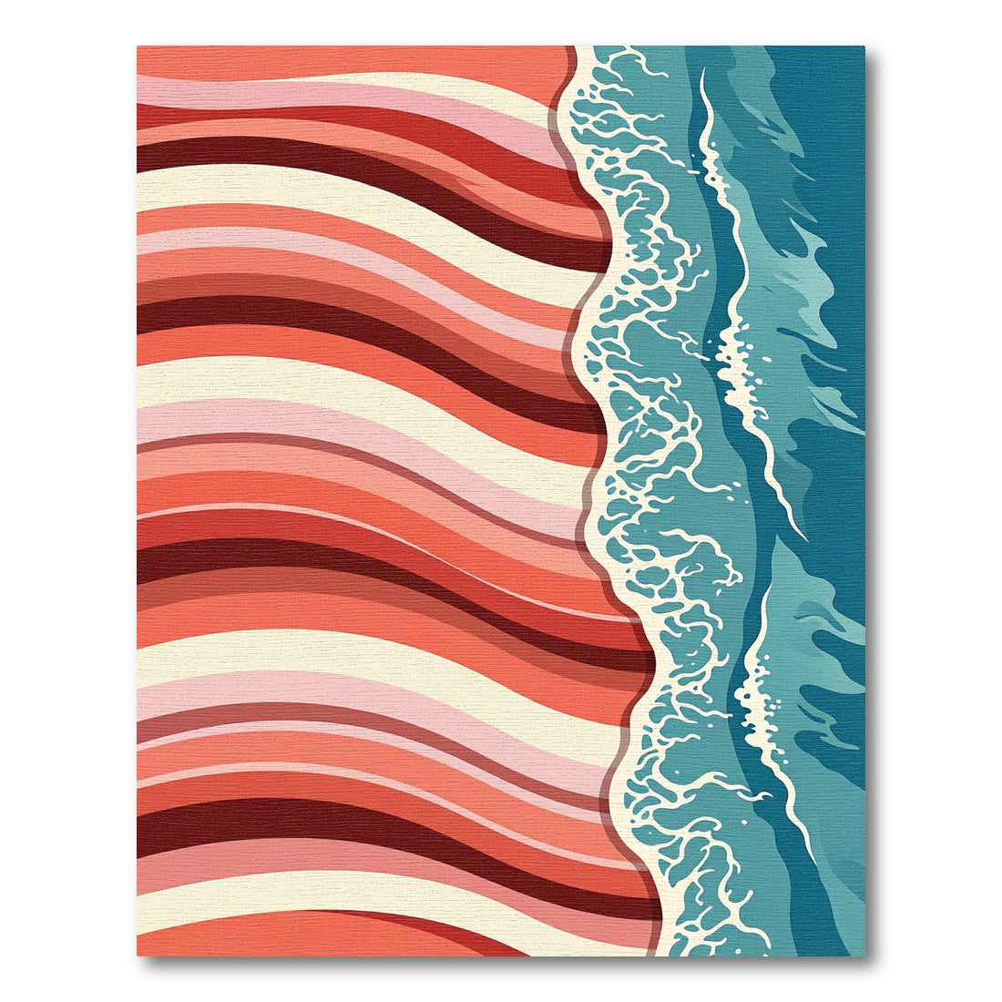 Coral Orange Striped Ocean Wave Rug