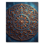 Ornate Blue Gold Floral Mandala Rug