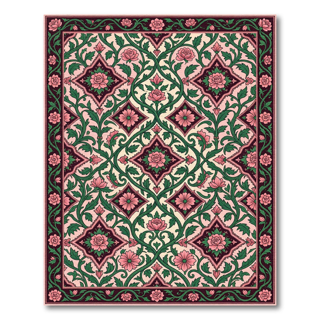 Pink Floral Vine Lattice Rug