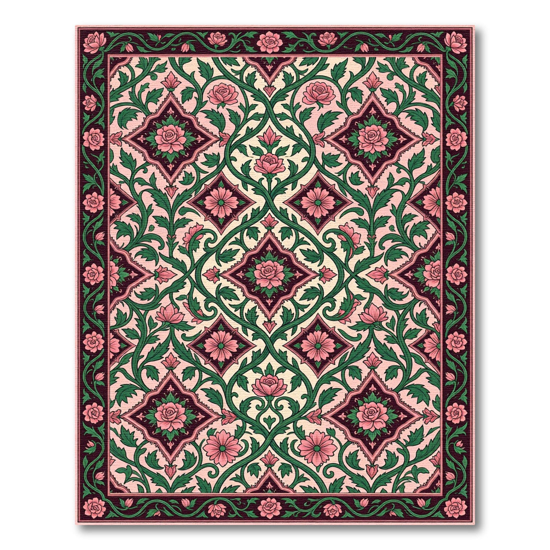 Pink Floral Vine Lattice Rug