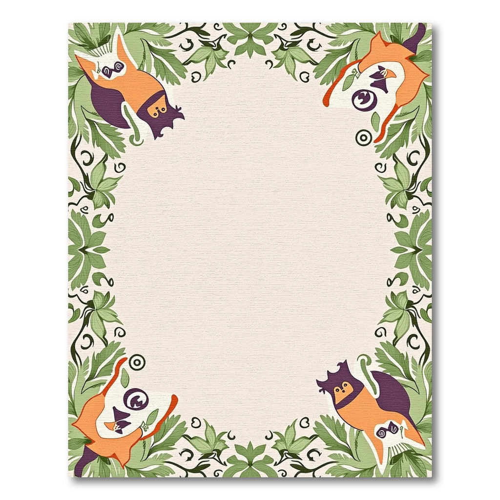 Whimsical Orange Bat Foliage Frame Rug