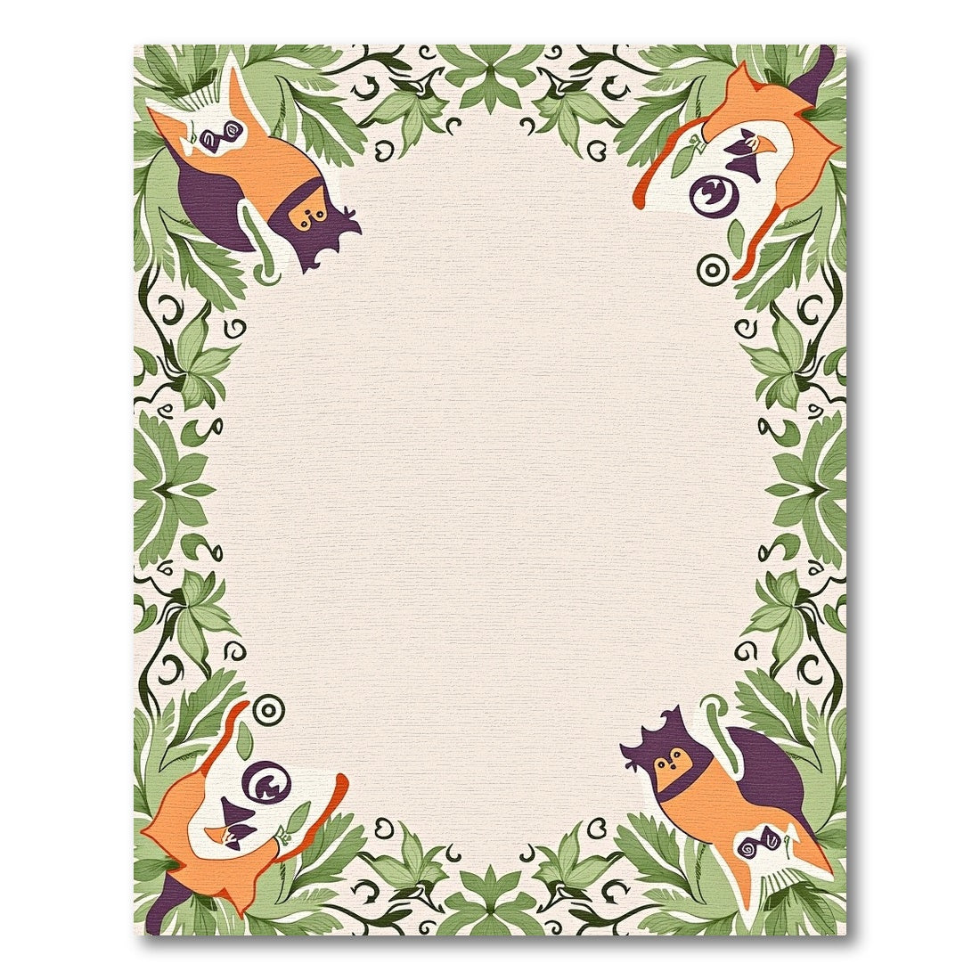 Whimsical Orange Bat Foliage Frame Rug