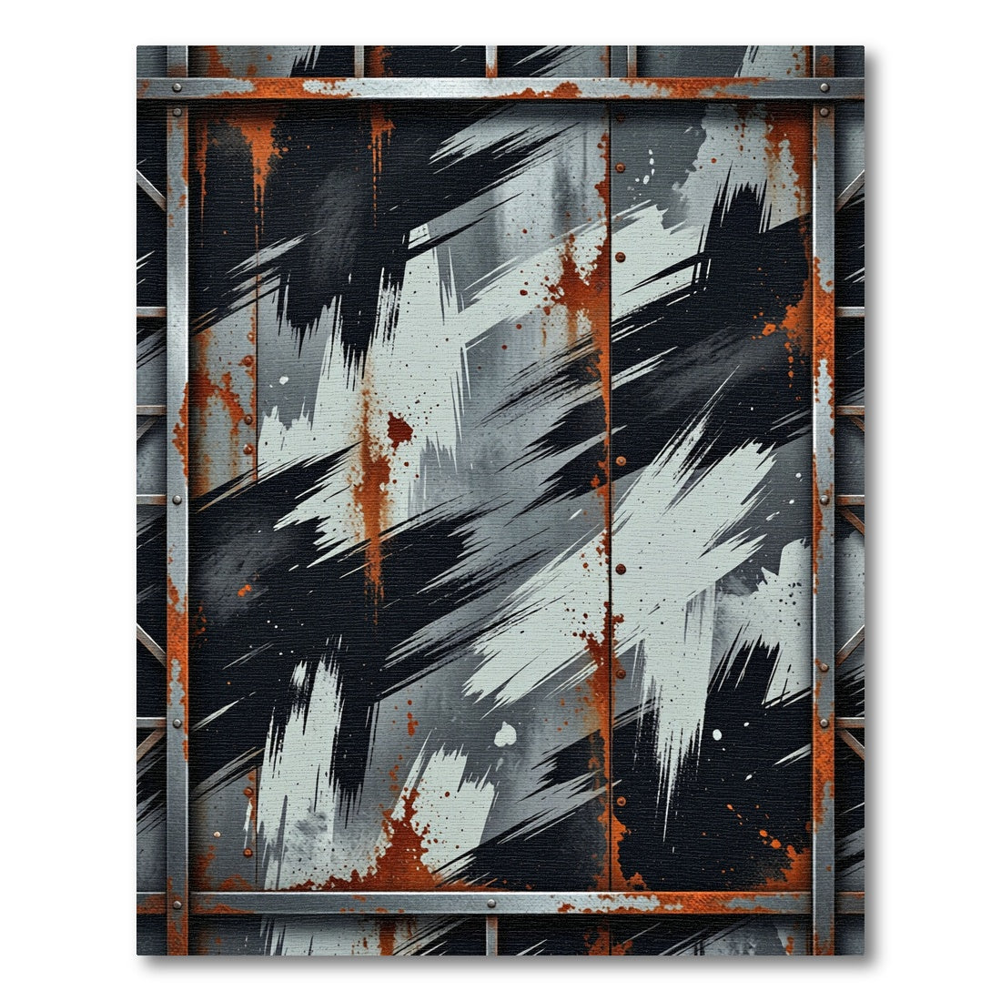 Industrial Black White Grunge Steel Art Rug