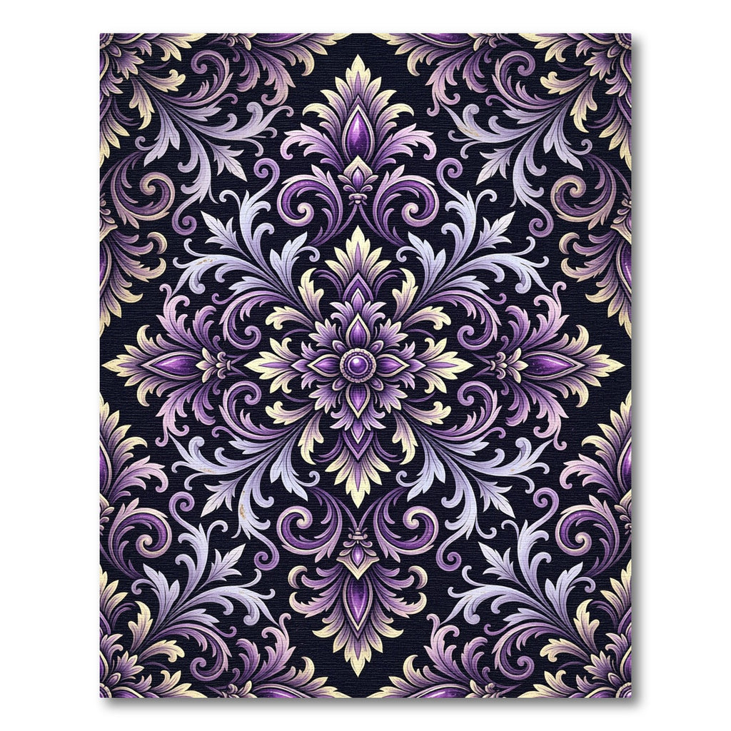 Elegant Purple Damask Ornate Medallion Rug