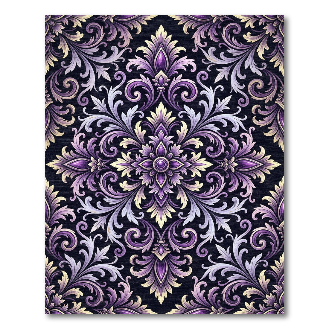Elegant Purple Damask Ornate Medallion Rug