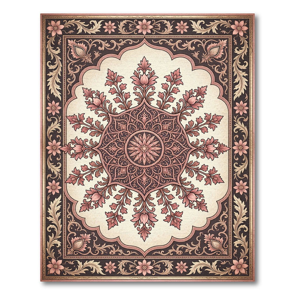 Blush Rose Floral Medallion Tapestry Rug