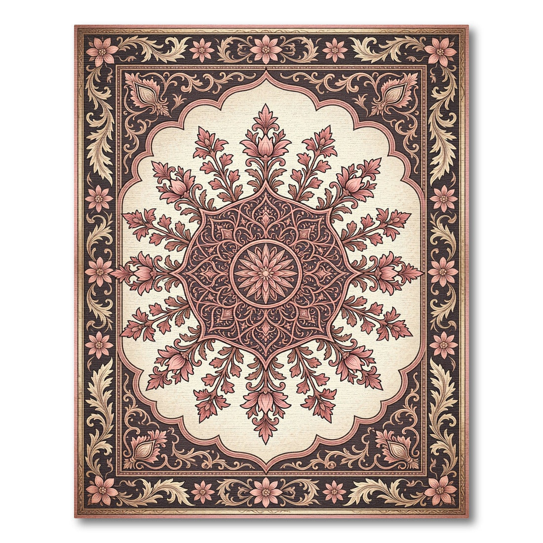Blush Rose Floral Medallion Tapestry Rug