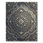 Elegant Antiqued Silver Floral Medallion Rug