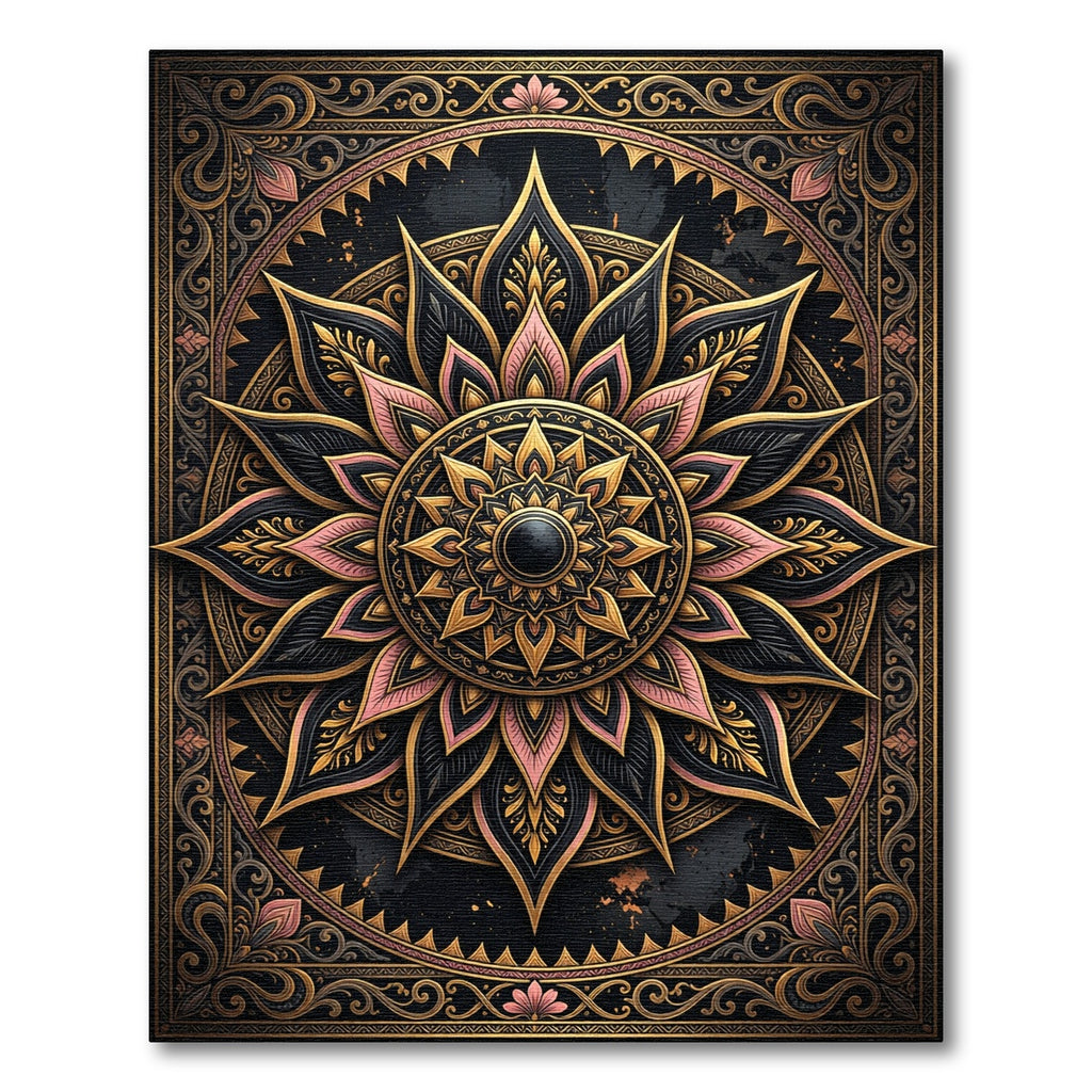 Gilded Noir Floral Mandala Medallion Rug
