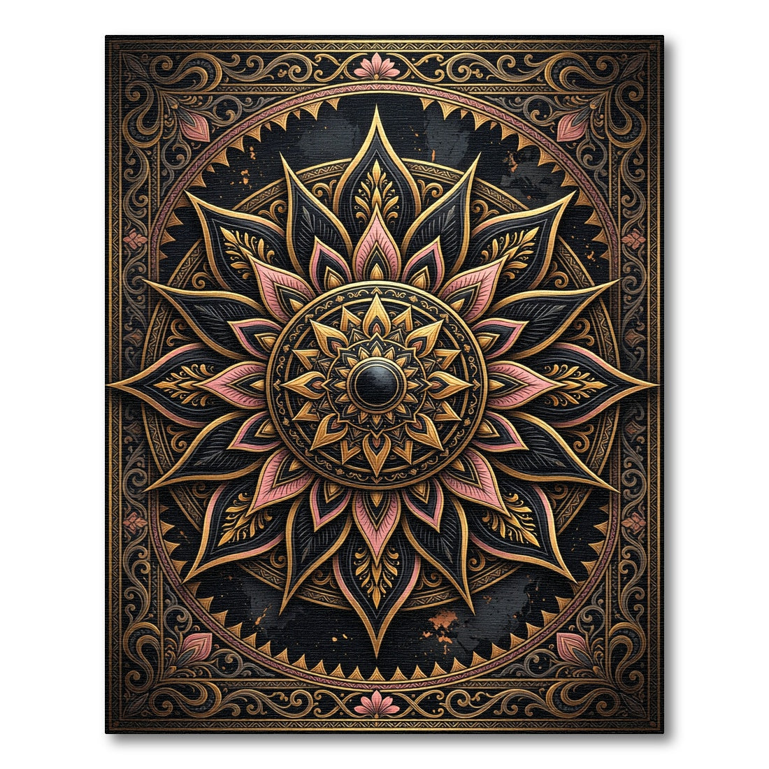 Gilded Noir Floral Mandala Medallion Rug