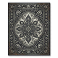 Ornate Black and White Floral Medallion Rug