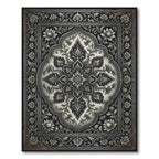 Ornate Black and White Floral Medallion Rug