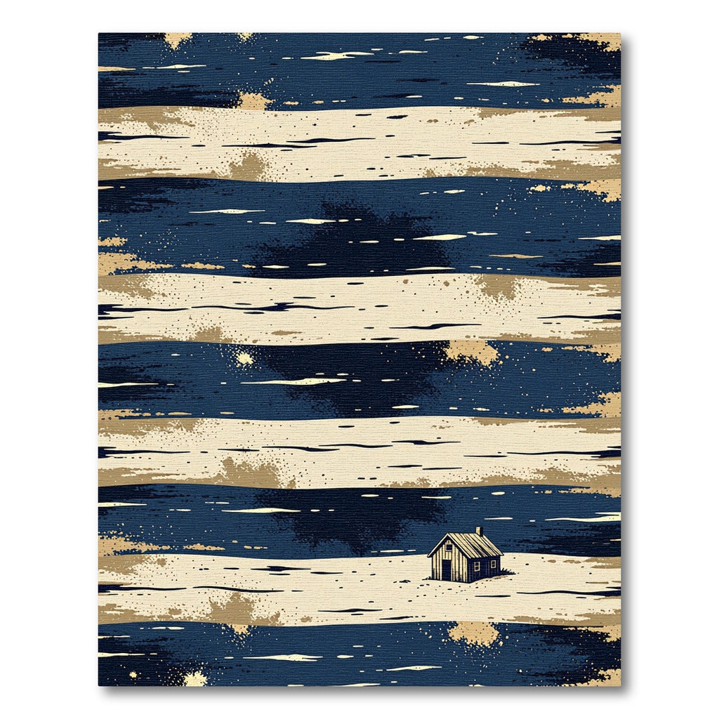 Abstract Navy and Golden Striped Cabin Rug