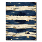 Abstract Navy and Golden Striped Cabin Rug