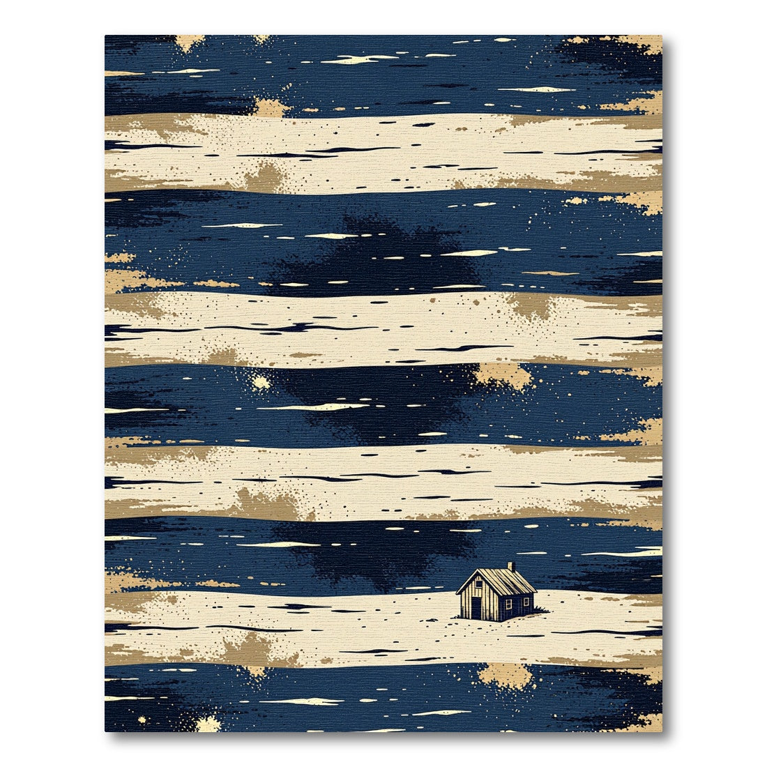 Abstract Navy and Golden Striped Cabin Rug