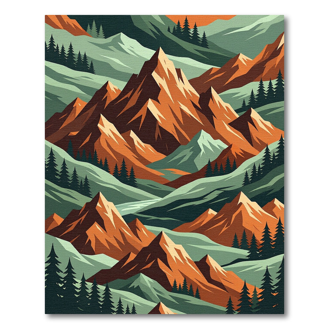 Geometric Terracotta Mountain Pine Forest Rug